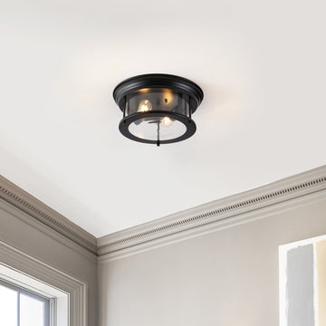 Lauren 13.25" Metal/Glass LED Flush Mount - JONATHAN Y